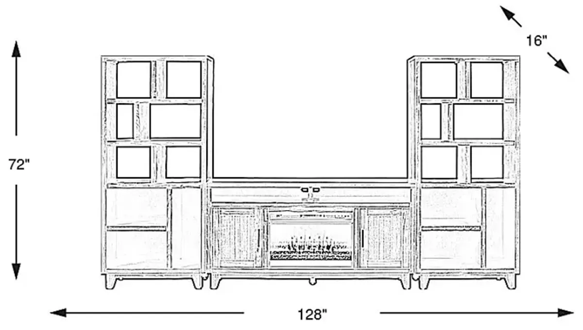 Valinor White 4 Pc Wall Unit with 64 in. Console and Electric Fireplace