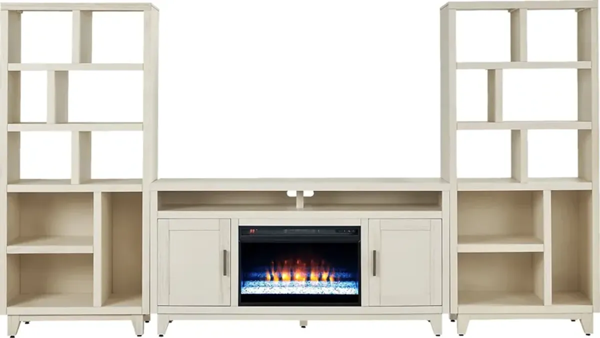 Valinor White 4 Pc Wall Unit with 64 in. Console and Electric Fireplace