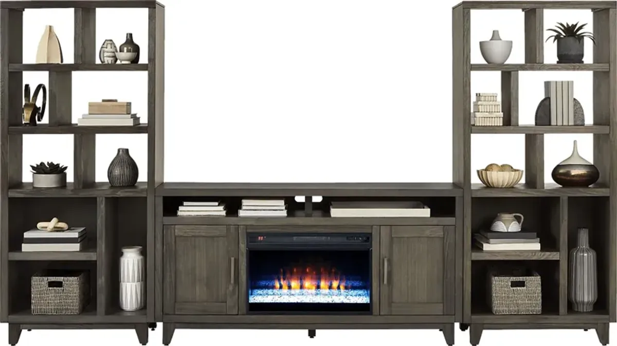 Valinor Brown 4 Pc Wall Unit with 64 in. Console and Electric Fireplace