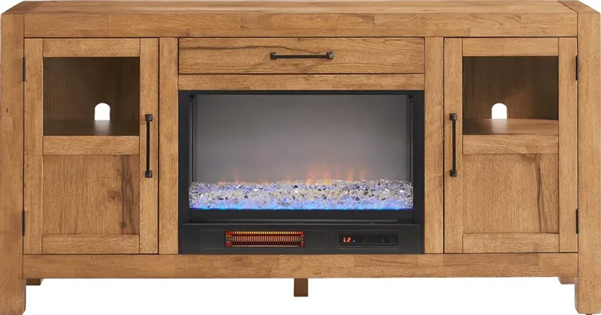 Edgewater Brown 64 in. Console with Electric Fireplace