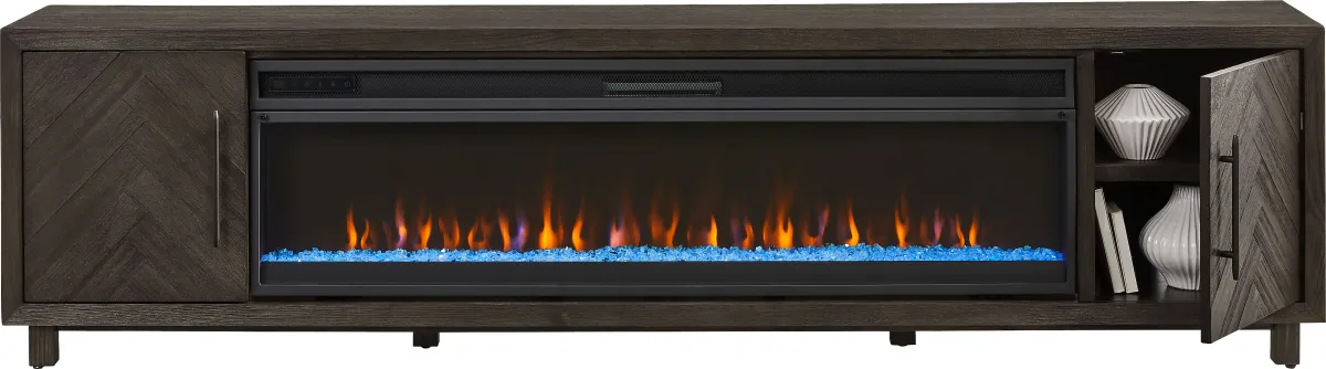 Oakleigh Charcoal 96 in. Credenza with Electric Fireplace