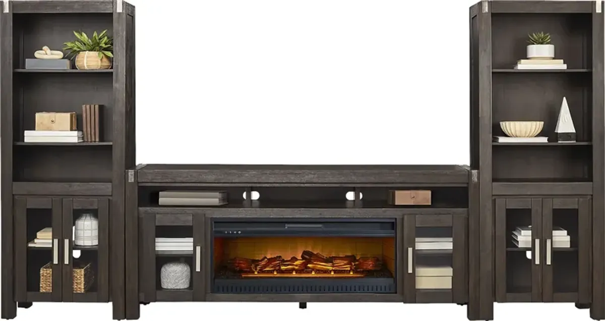 Hidden Springs II Espresso 4 Pc Wall Unit with 80 in. Console and Electric Log Fireplace