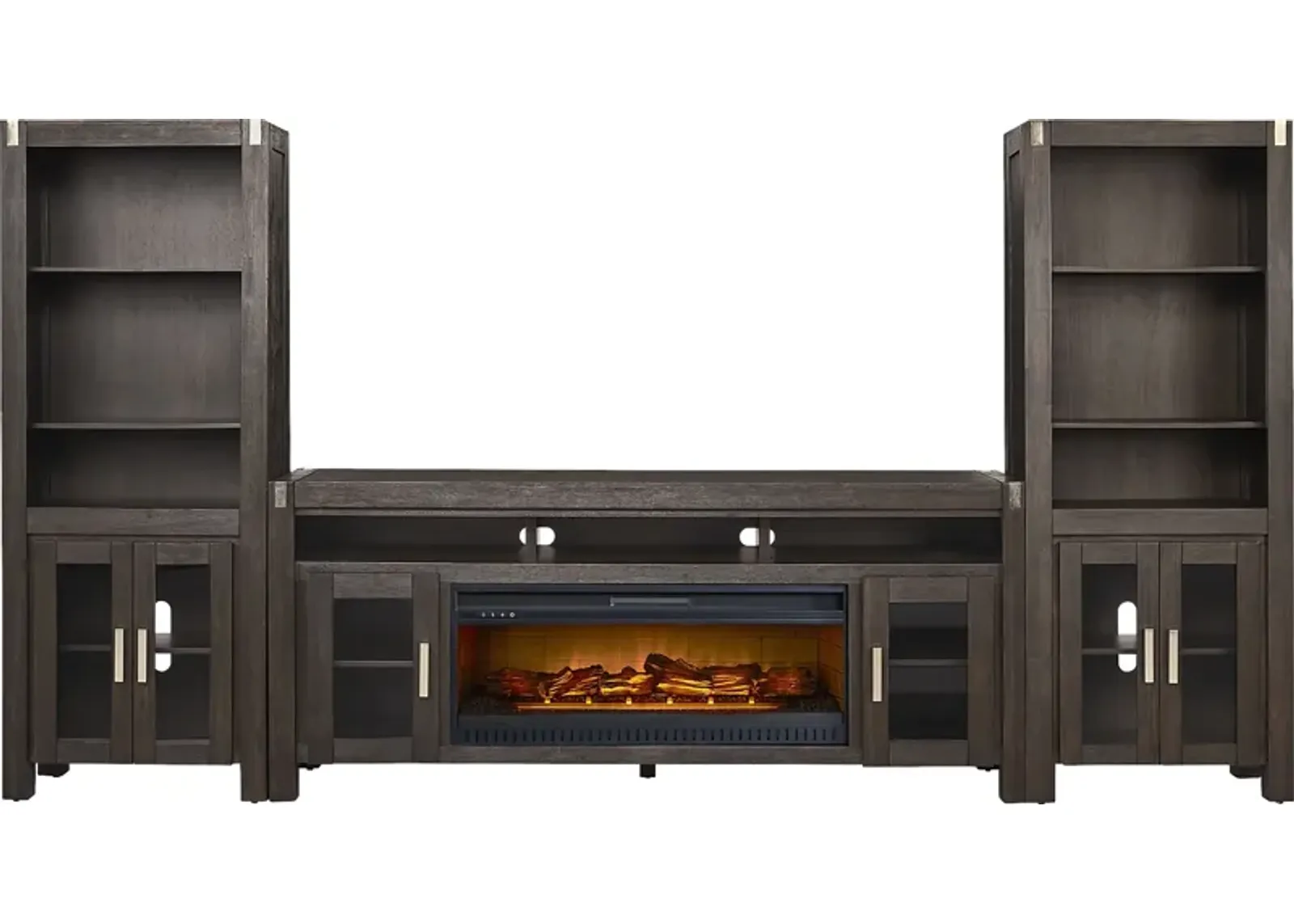 Hidden Springs II Espresso 4 Pc Wall Unit with 80 in. Console and Electric Log Fireplace