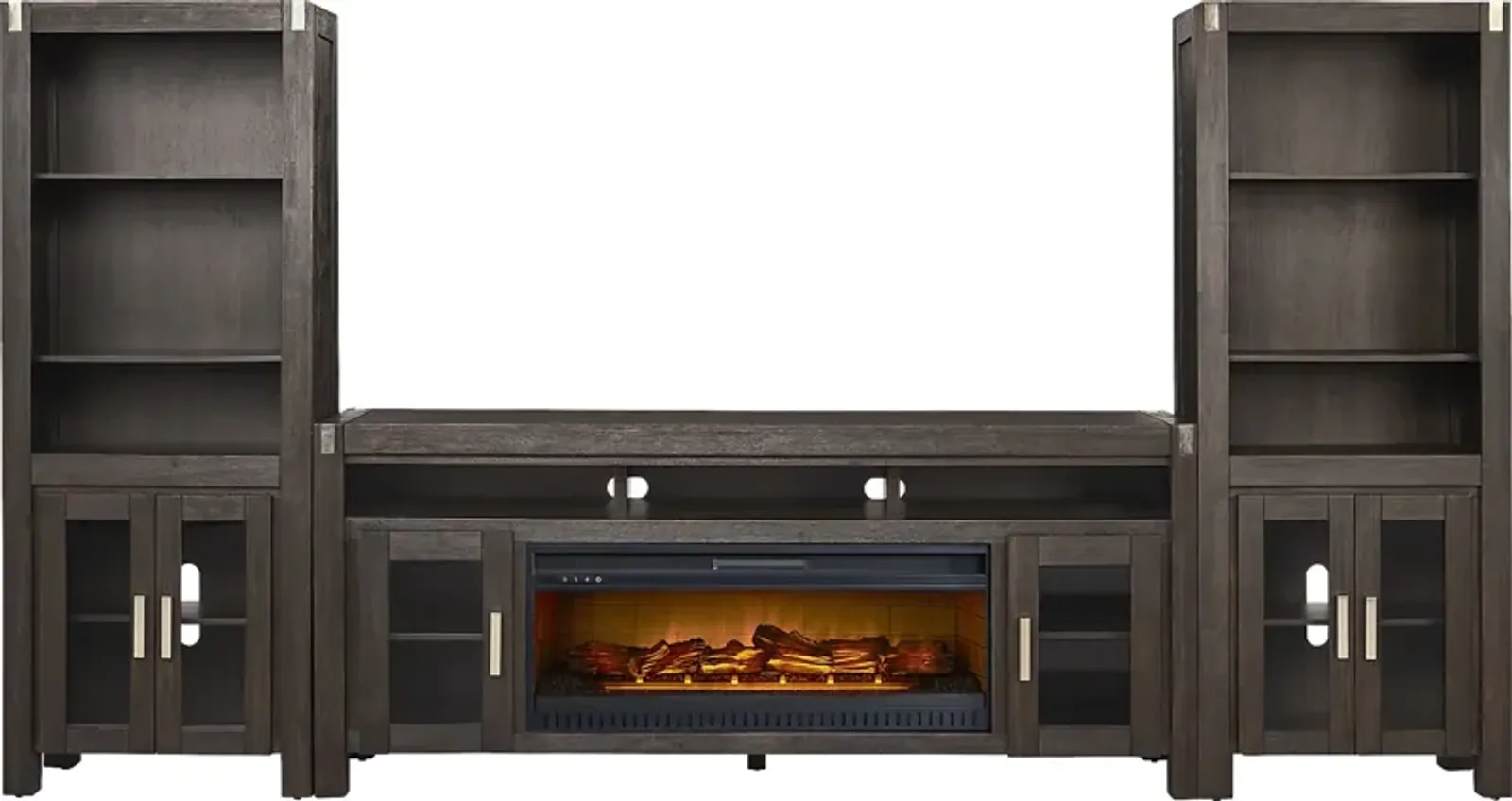 Hidden Springs II Espresso 4 Pc Wall Unit with 80 in. Console and Electric Log Fireplace