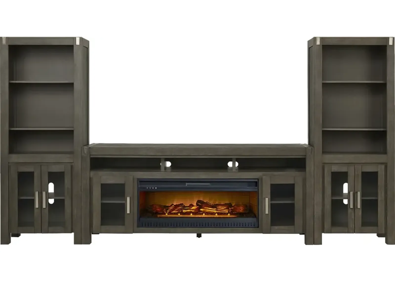 Hidden Springs II Gray 4 Pc Wall Unit with 80 in. Console and Electric Log Fireplace