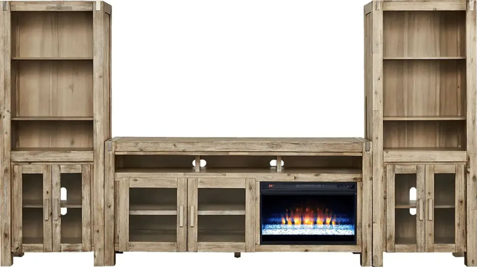 Hidden Springs II Natural 4 Pc Wall Unit with 72 in. Console and Electric Fireplace