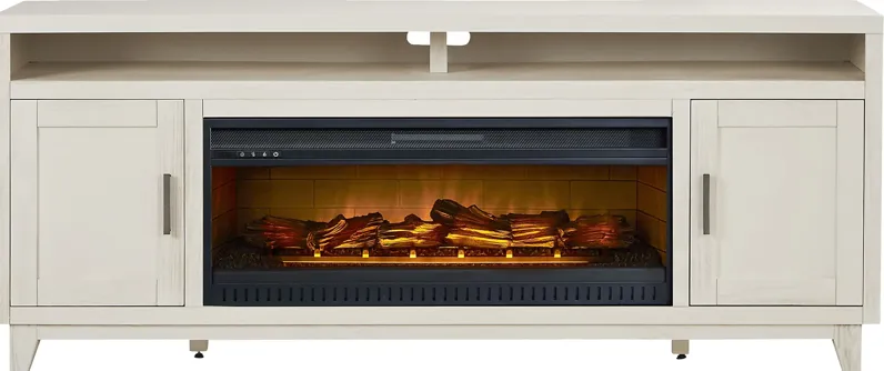 Valinor White 80 in. Console with Electric Log Fireplace