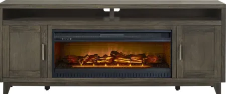 Valinor Brown 80 in. Console with Electric Log Fireplace