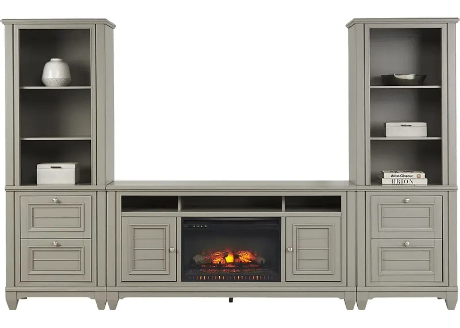 Hilton Head Gray 4 Pc Wall Unit with 66 in. Console and Electric Log Fireplace