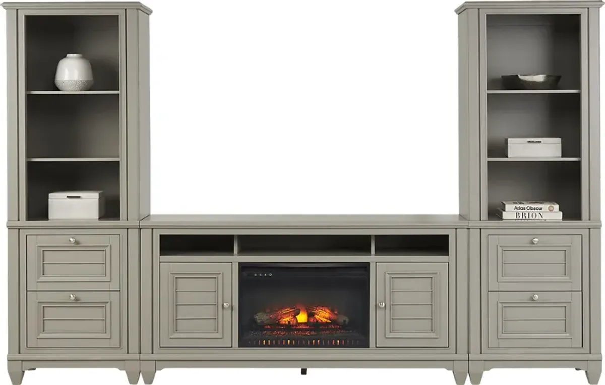 Hilton Head Gray 4 Pc Wall Unit with 66 in. Console and Electric Log Fireplace