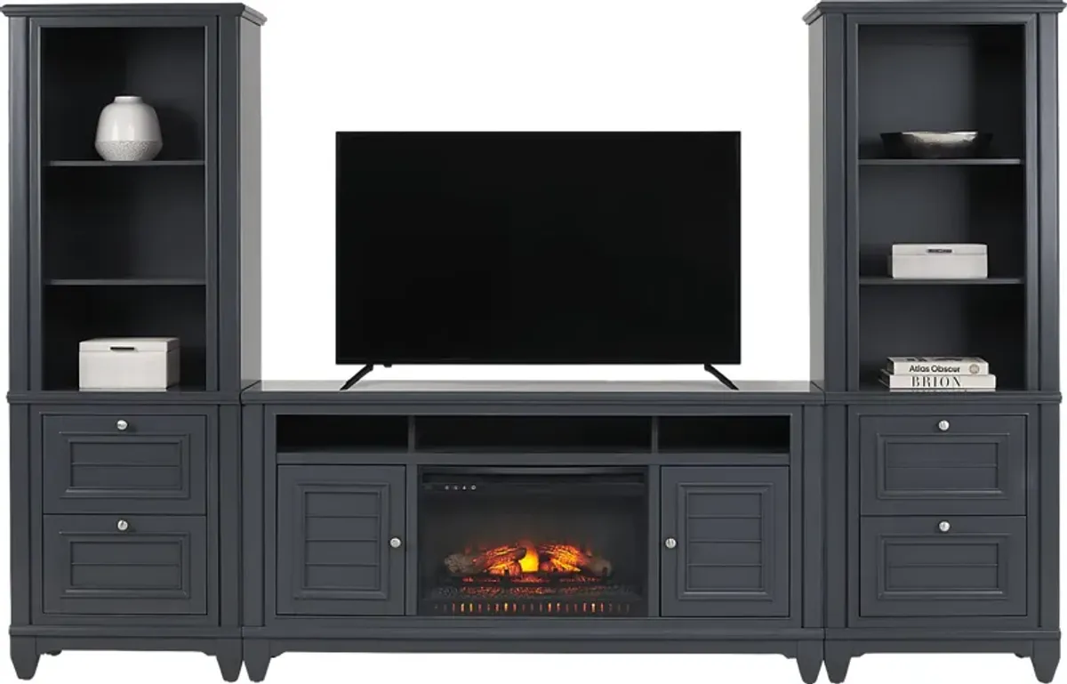 Hilton Head Graphite 4 Pc Wall Unit with 66 in. Console and Electric Log Fireplace