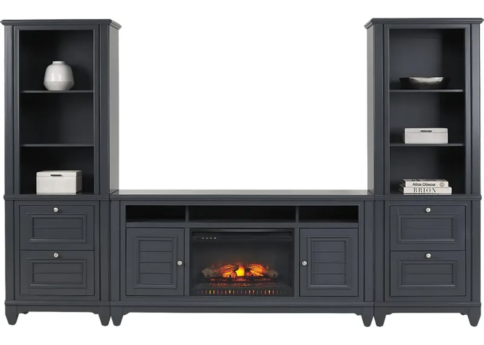 Hilton Head Graphite 4 Pc Wall Unit with 66 in. Console and Electric Log Fireplace