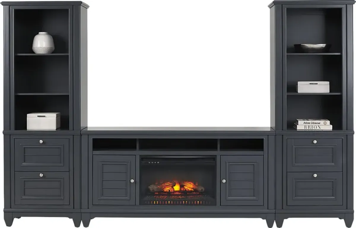 Hilton Head Graphite 4 Pc Wall Unit with 66 in. Console and Electric Log Fireplace