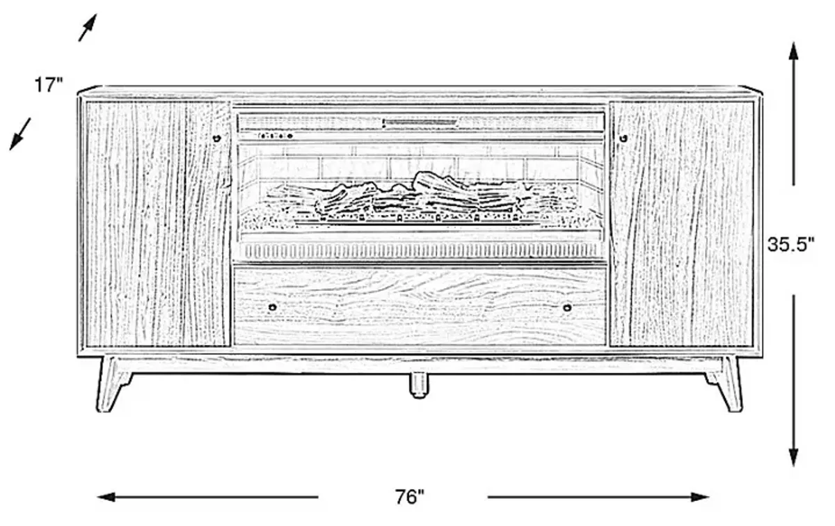 Broxbern Walnut 76 in. Console with Electric Log Fireplace