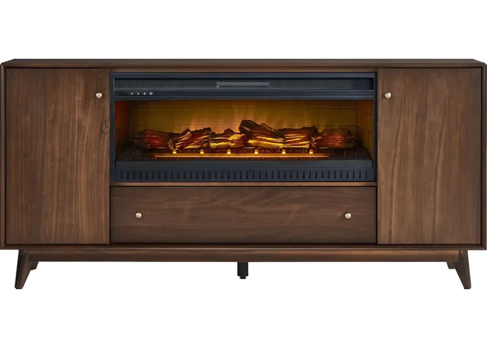 Broxbern Walnut 76 in. Console with Electric Log Fireplace