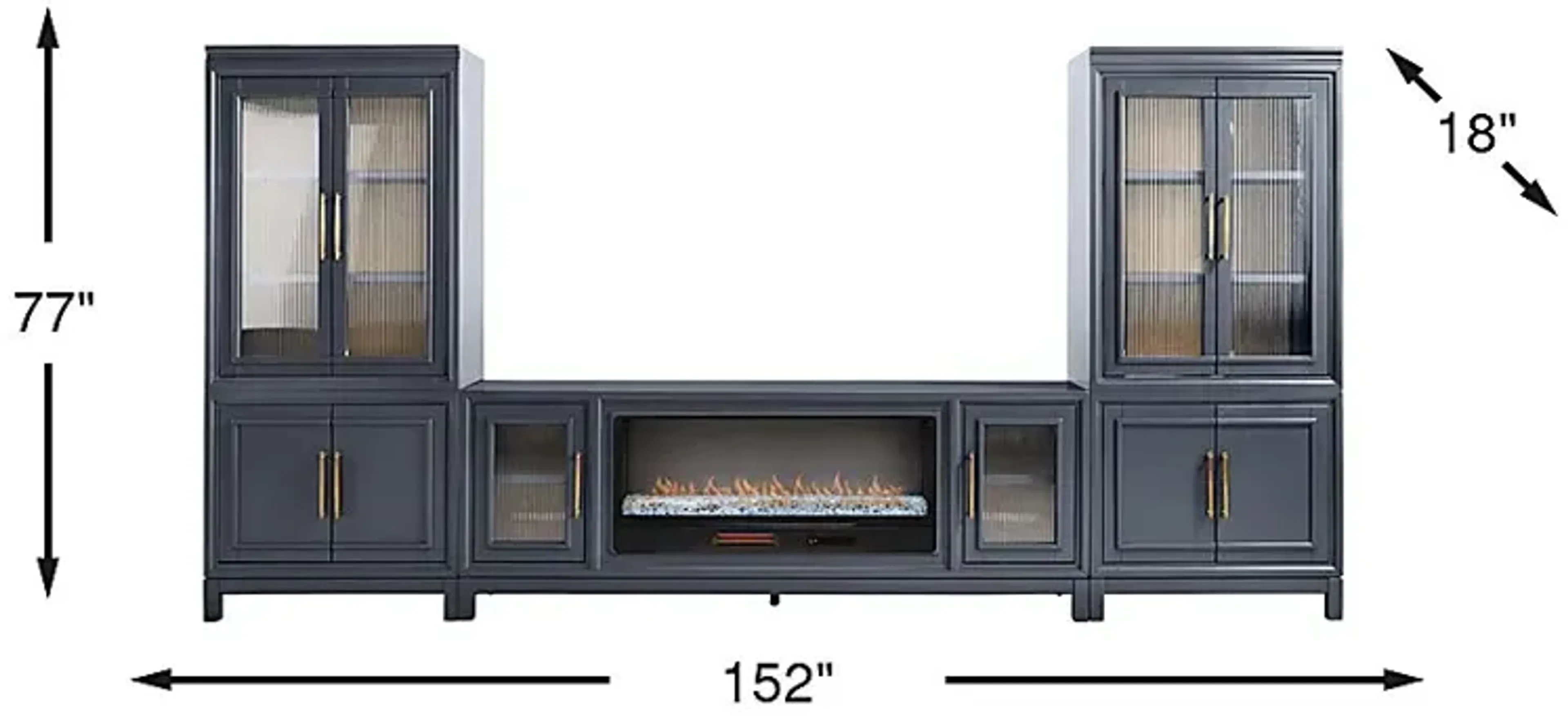 Albion Blue 4 Pc Wall Unit With 84 In Console And Electric Fireplace ...