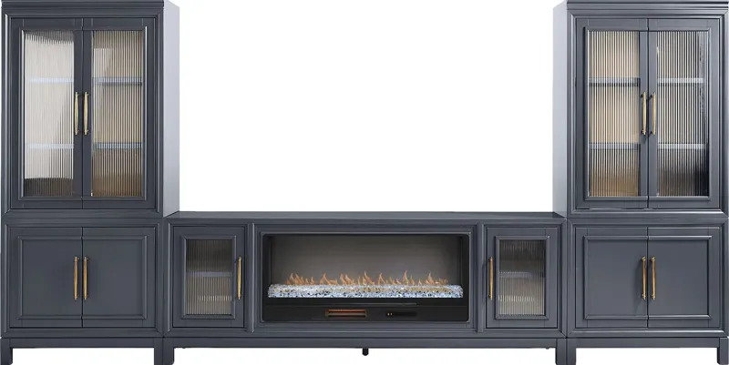 Albion Blue 4 Pc Wall Unit with 84 in. Console and Electric Fireplace