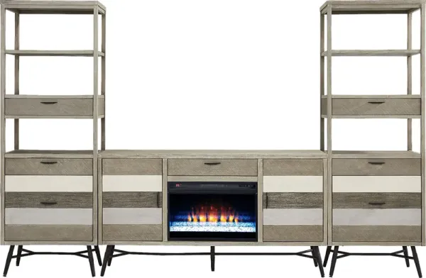 Midtown Loft Gray 4 Pc Wall Unit with 66 in. Console and Electric Fireplace