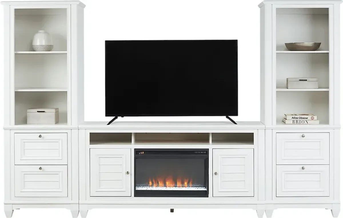 Hilton Head White 4 Pc Wall Unit with 66 in. Console and Electric Fireplace