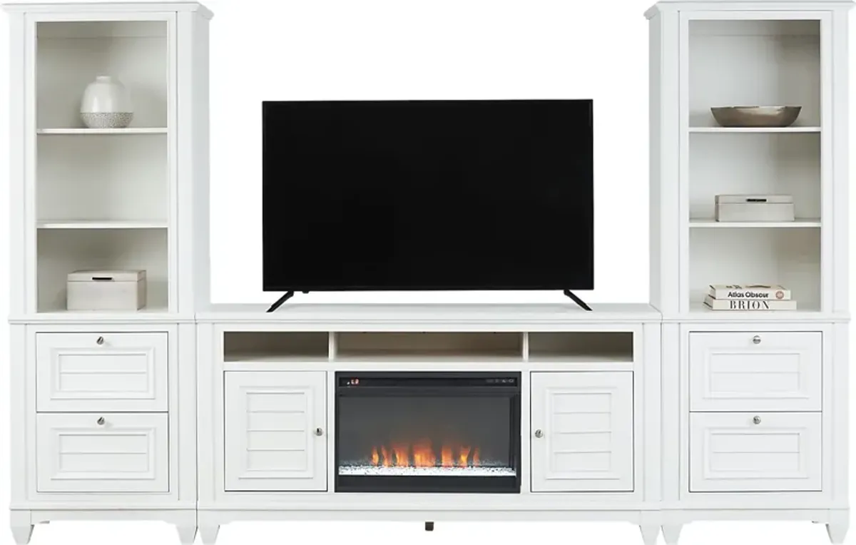 Hilton Head White 4 Pc Wall Unit with 66 in. Console and Electric Fireplace