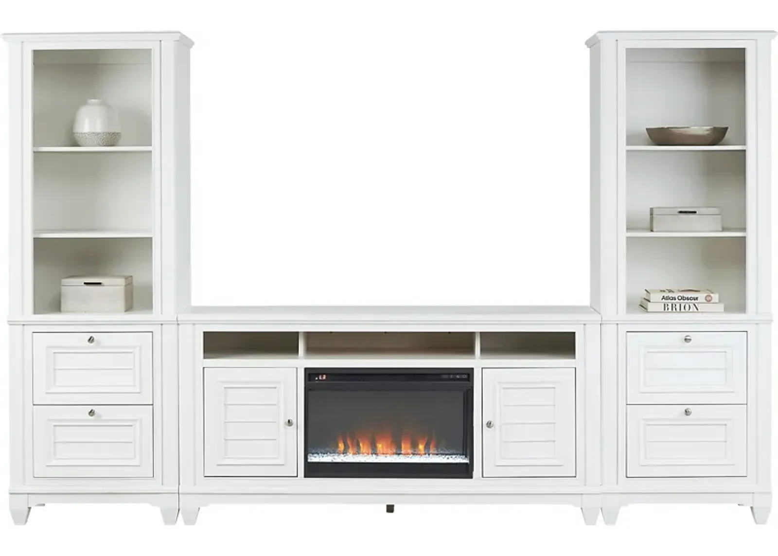 Hilton Head White 4 Pc Wall Unit with 66 in. Console and Electric Fireplace