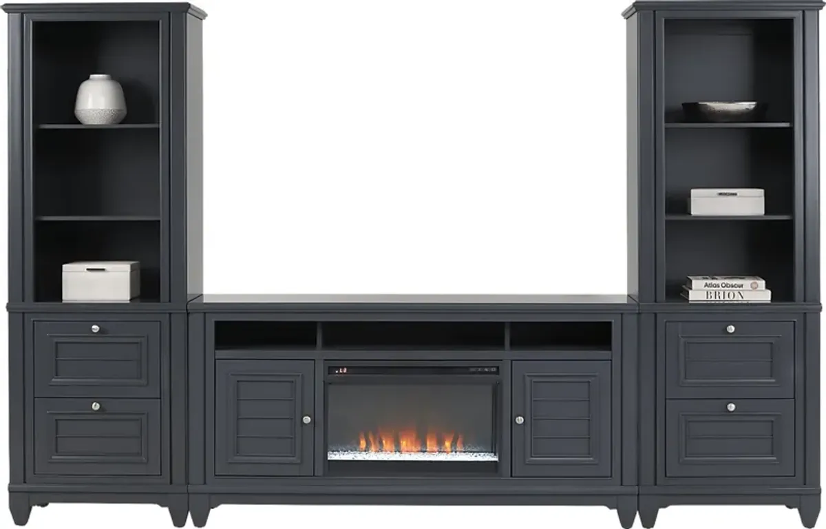 Hilton Head Graphite 4 Pc Wall Unit with 66 in. Console and Electric Fireplace