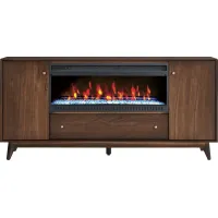 Broxbern Walnut 76 in. Console with Electric Fireplace
