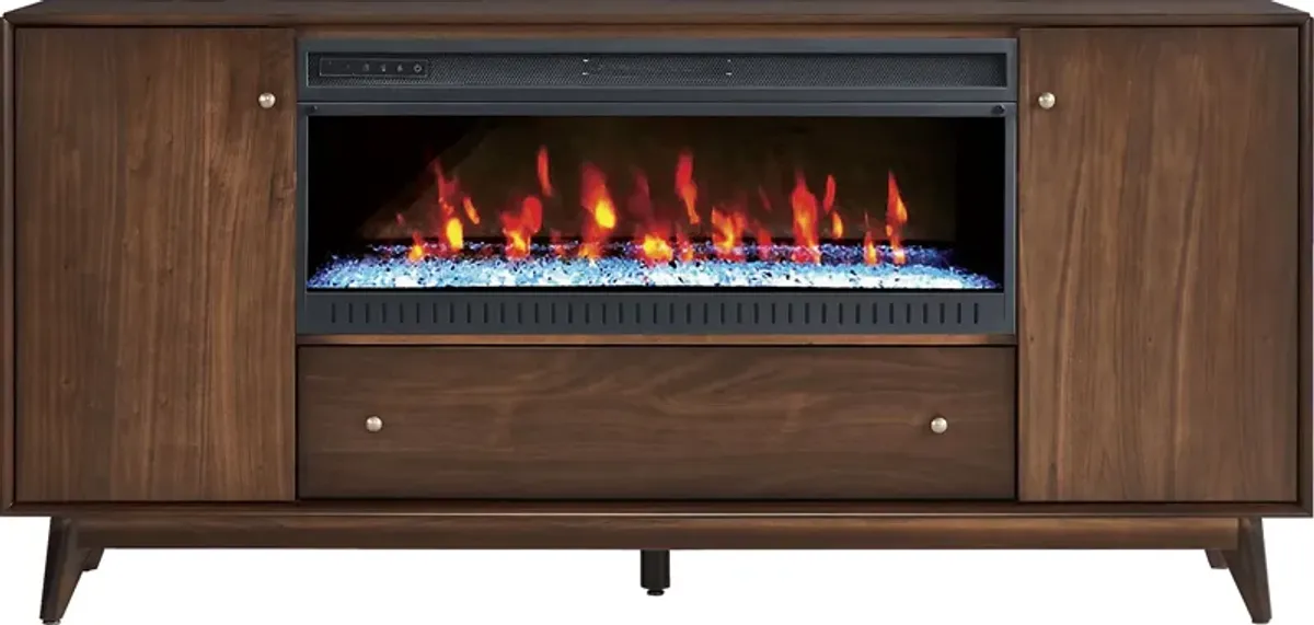 Broxbern Walnut 76 in. Console with Electric Fireplace