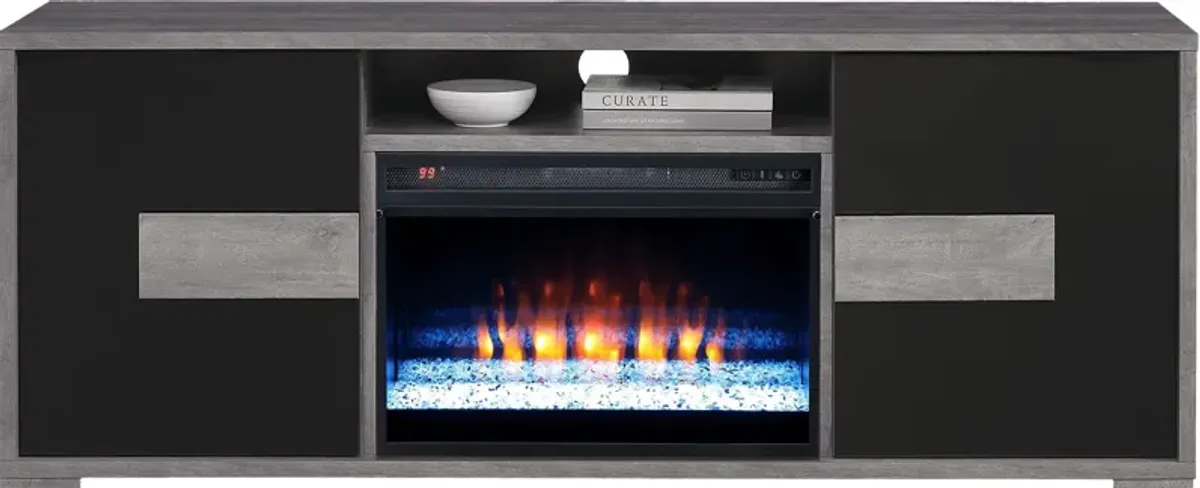 Studio Place Black 70 in. Console with Electric Fireplace