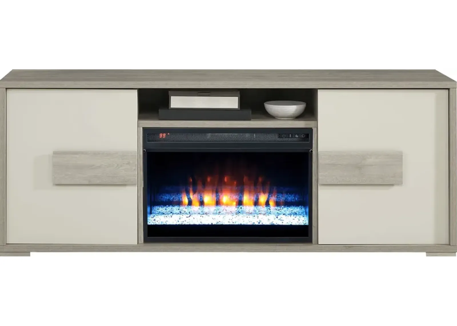 Studio Place Silver 70 in. Console with Electric Fireplace