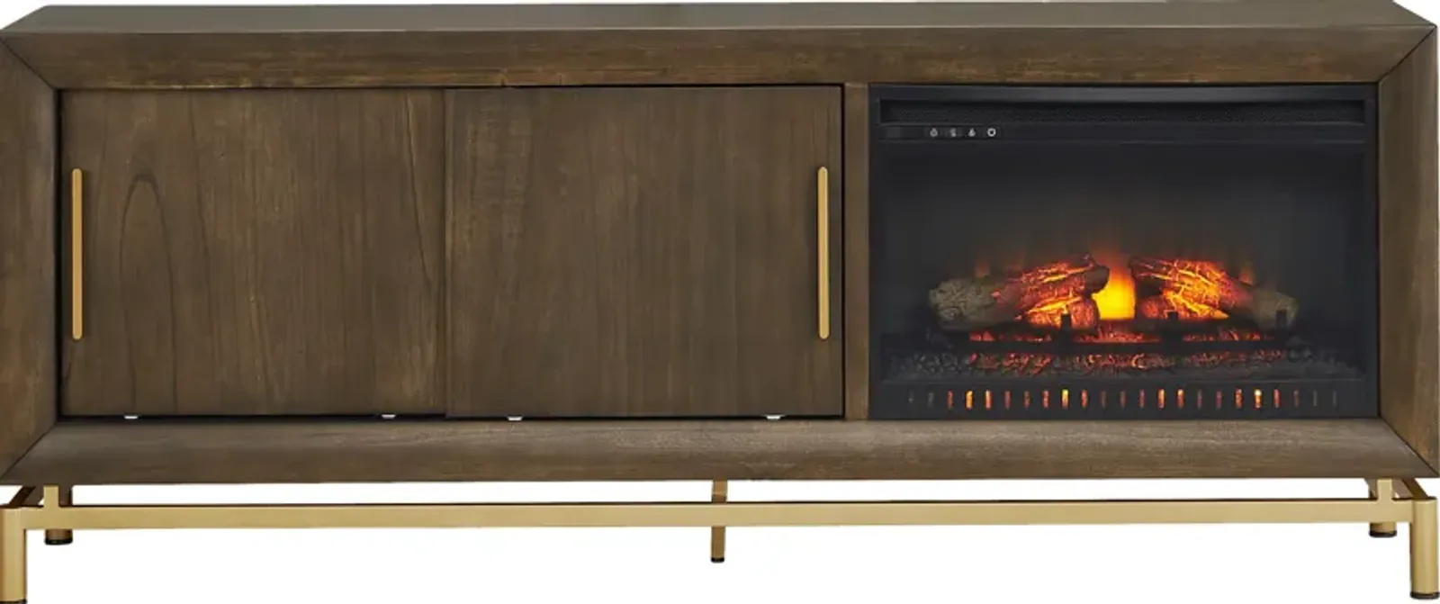 Fontaine Brown 74"" Console with Electric Log Fireplace