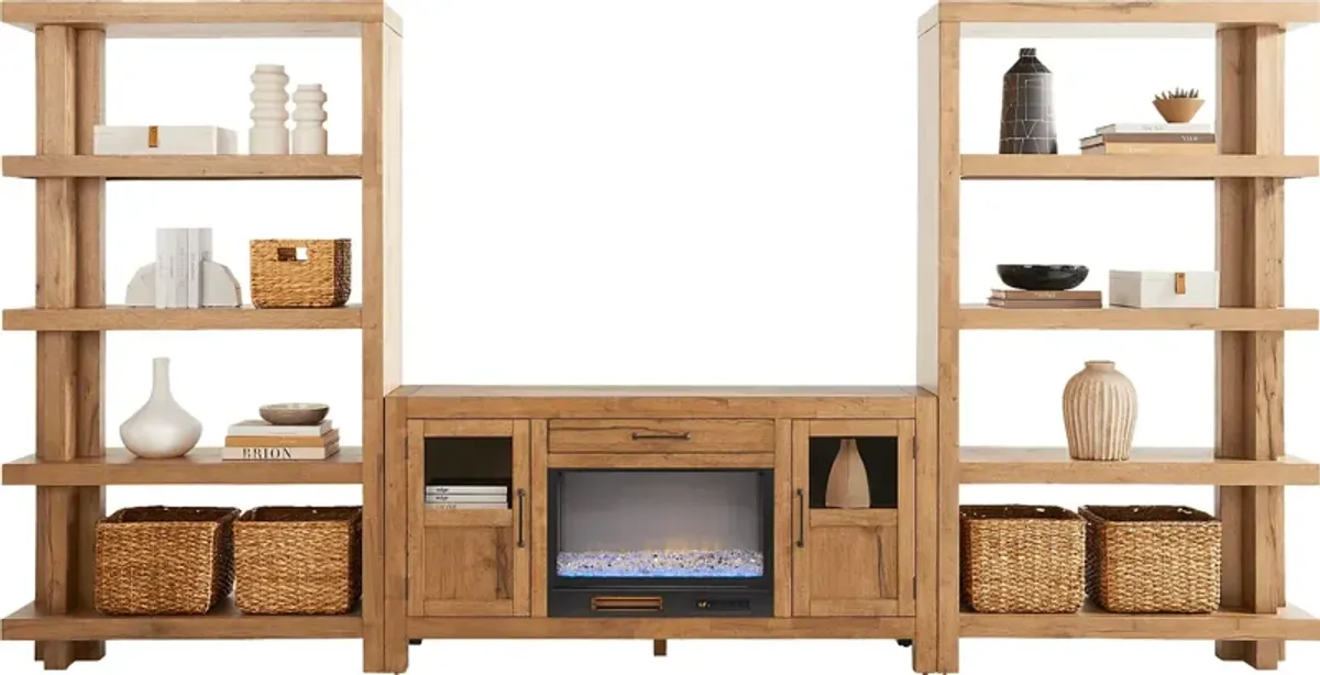 Edgewater Brown 4 Pc Wall Unit with 64 in. Console and Electric Fireplace
