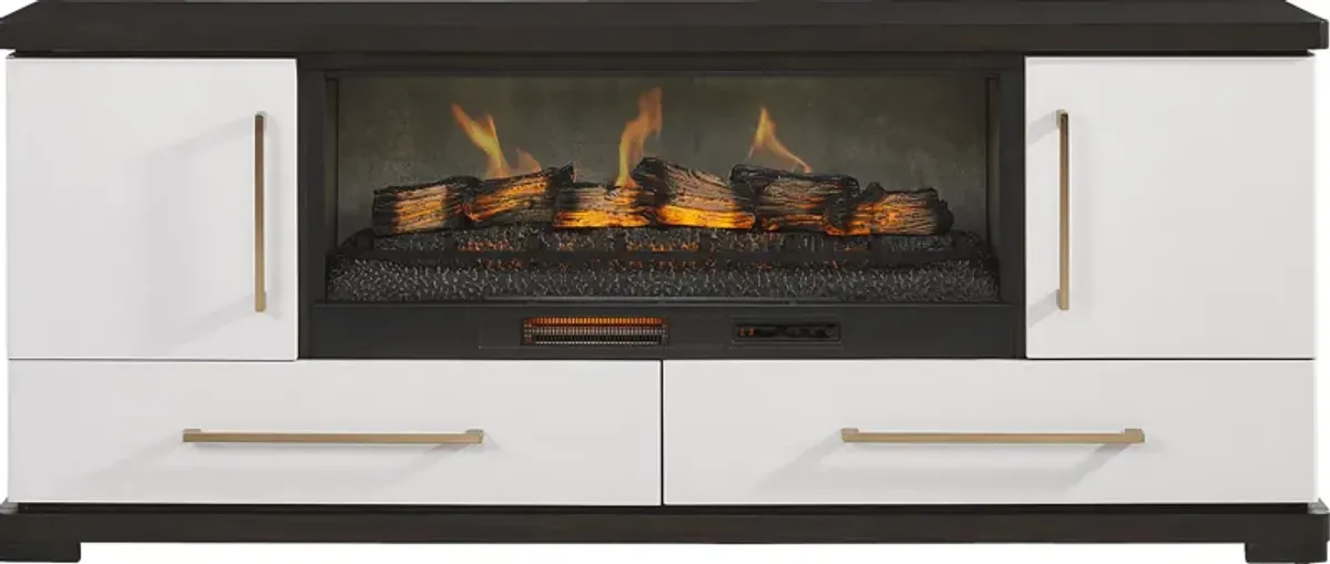 Elko Falls White 80 in. Console with Electric Log Fireplace