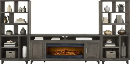 Valinor Smoke 4 Pc Wall Unit with 80 in. Console and Electric Log Fireplace