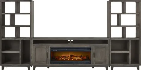 Valinor Smoke 4 Pc Wall Unit with 80 in. Console and Electric Log Fireplace