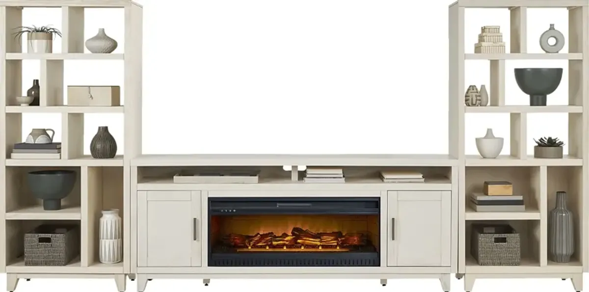 Valinor White 4 Pc Wall Unit with 80 in. Console and Electric Log Fireplace