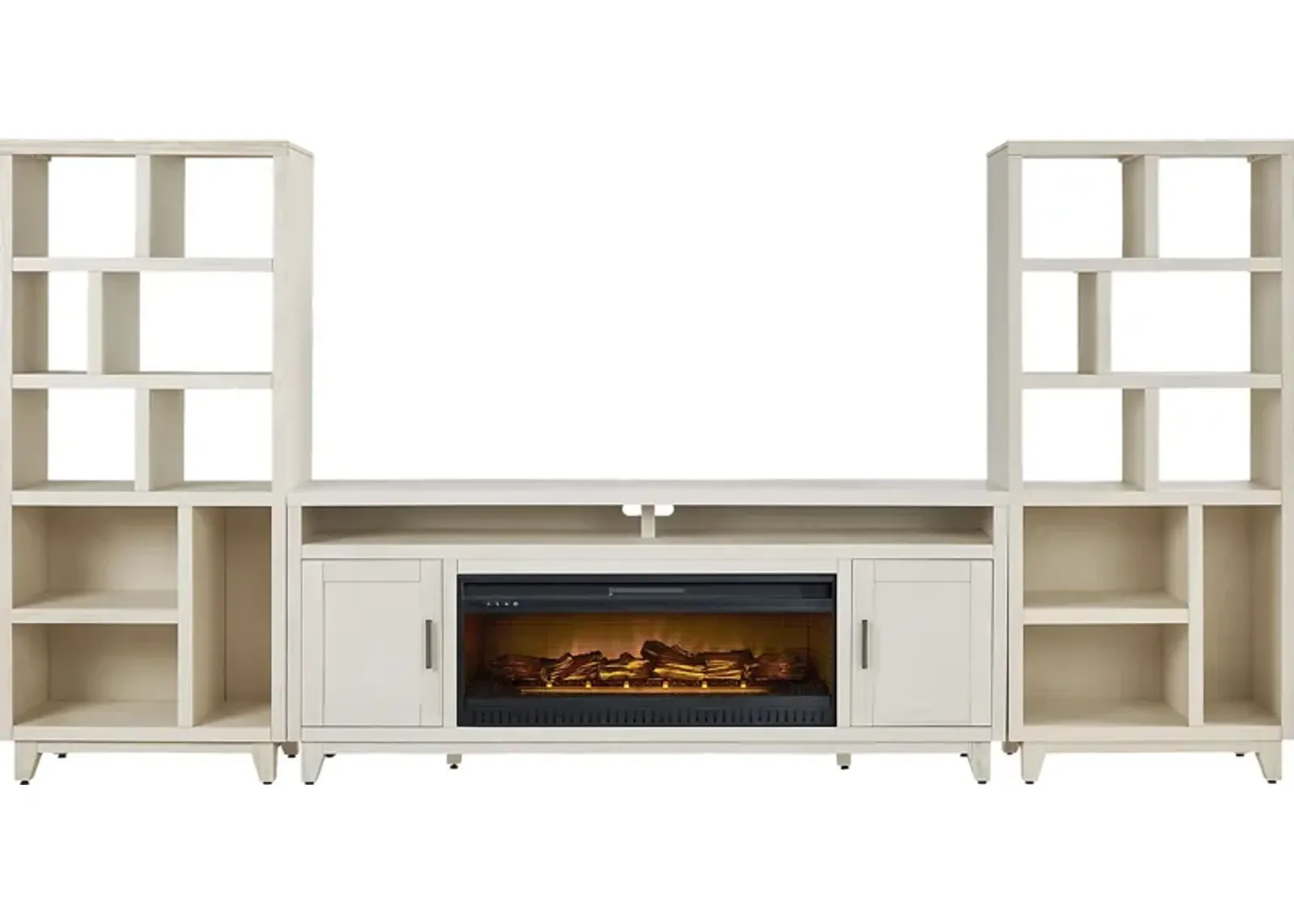 Valinor White 4 Pc Wall Unit with 80 in. Console and Electric Log Fireplace