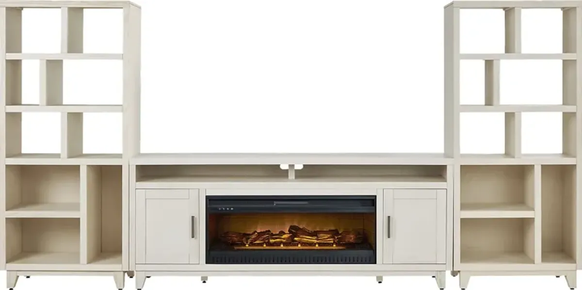 Valinor White 4 Pc Wall Unit with 80 in. Console and Electric Log Fireplace