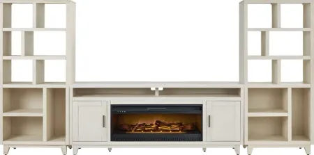Valinor White 4 Pc Wall Unit with 80 in. Console and Electric Log Fireplace