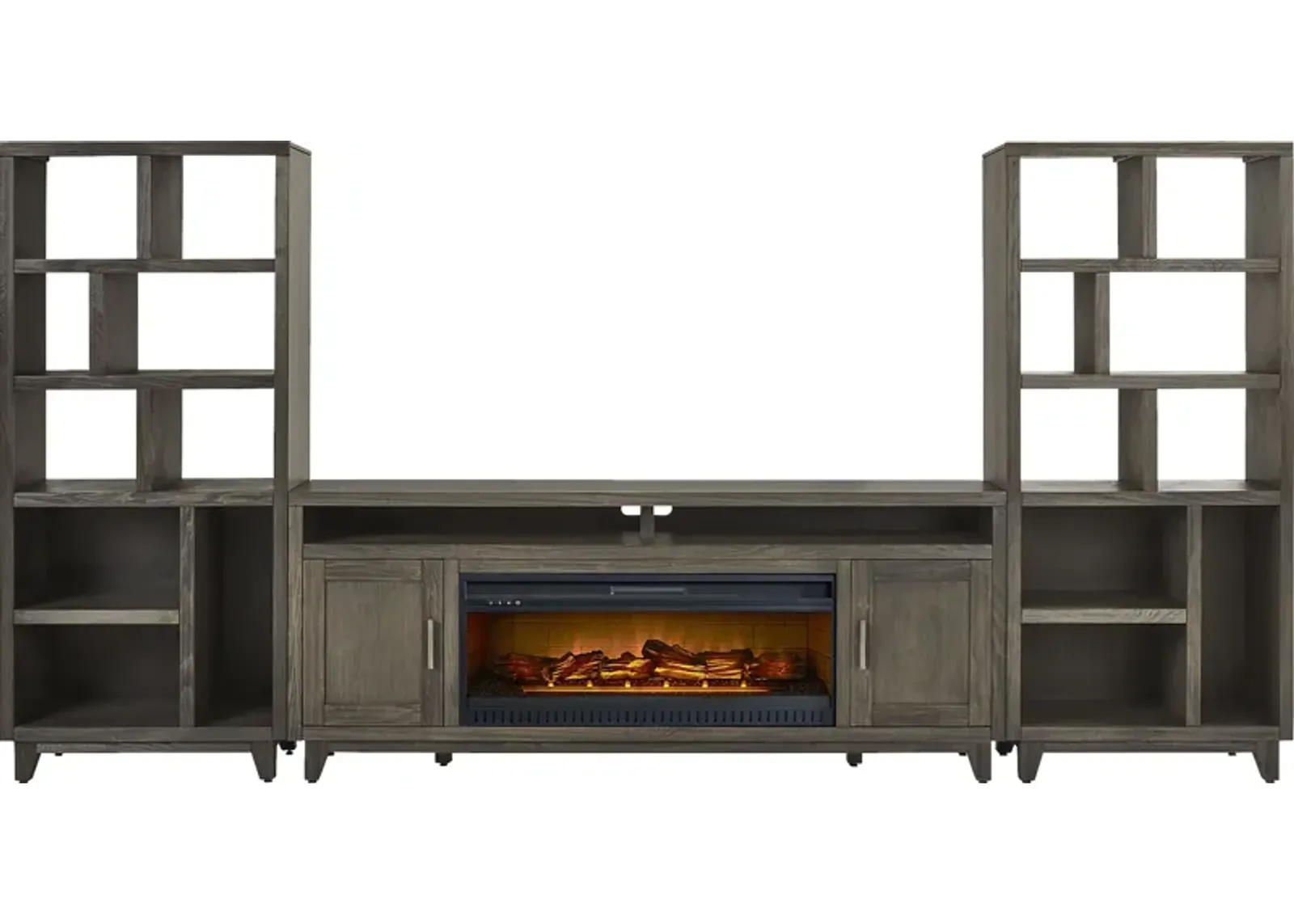 Valinor Brown 4 Pc Wall Unit with 80 in. Console and Electric Log Fireplace