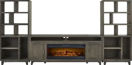 Valinor Brown 4 Pc Wall Unit with 80 in. Console and Electric Log Fireplace