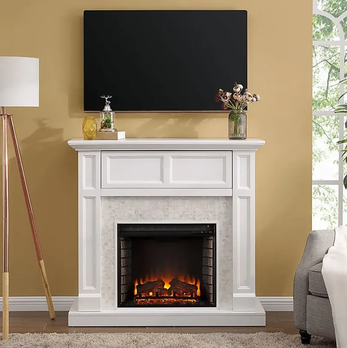 Novatak White 45.5 in. Console with Electric Fireplace