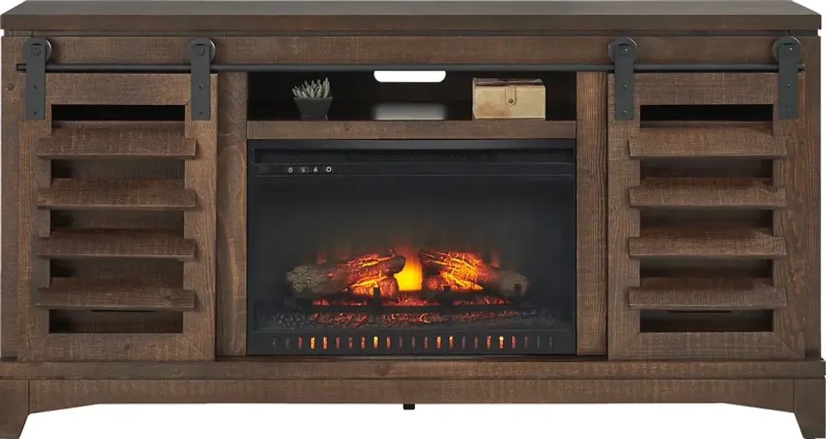 Canoe Creek II Tobacco 66 in. Console with Electric Log Fireplace