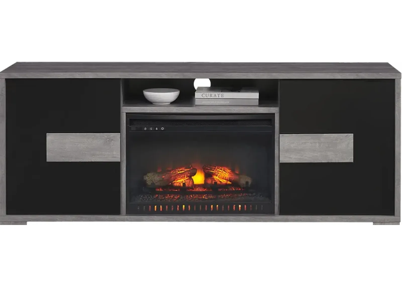 Studio Place Black 70 in. Console with Electric Log Fireplace