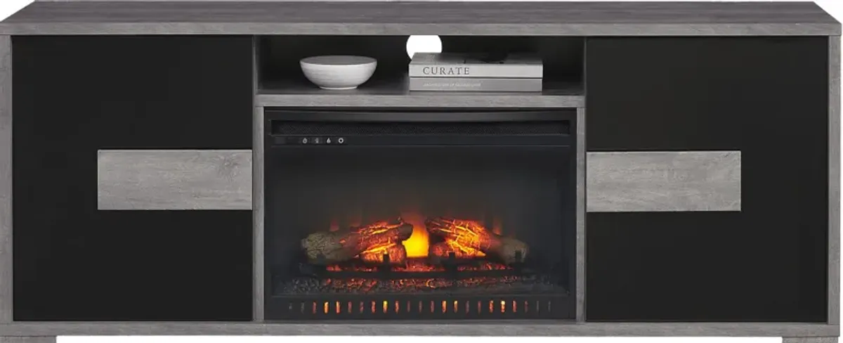 Studio Place Black 70 in. Console with Electric Log Fireplace