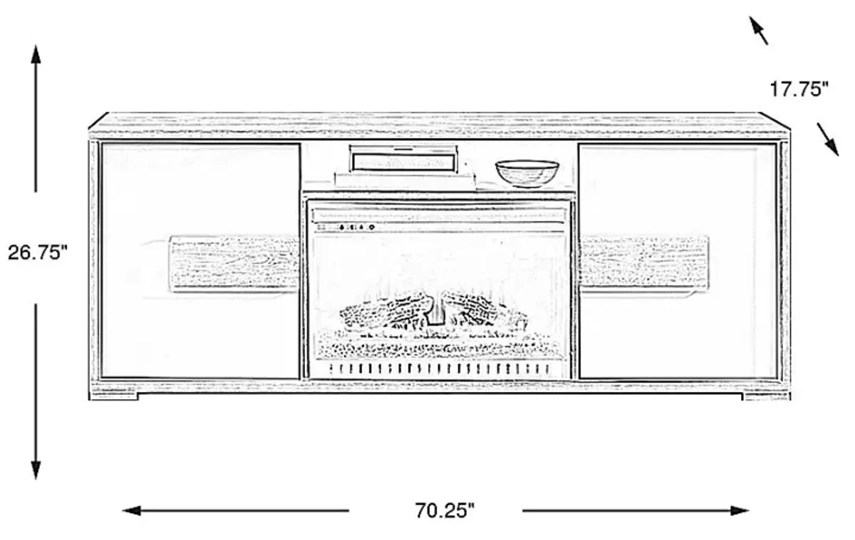 Studio Place Silver 70 in. Console with Electric Log Fireplace