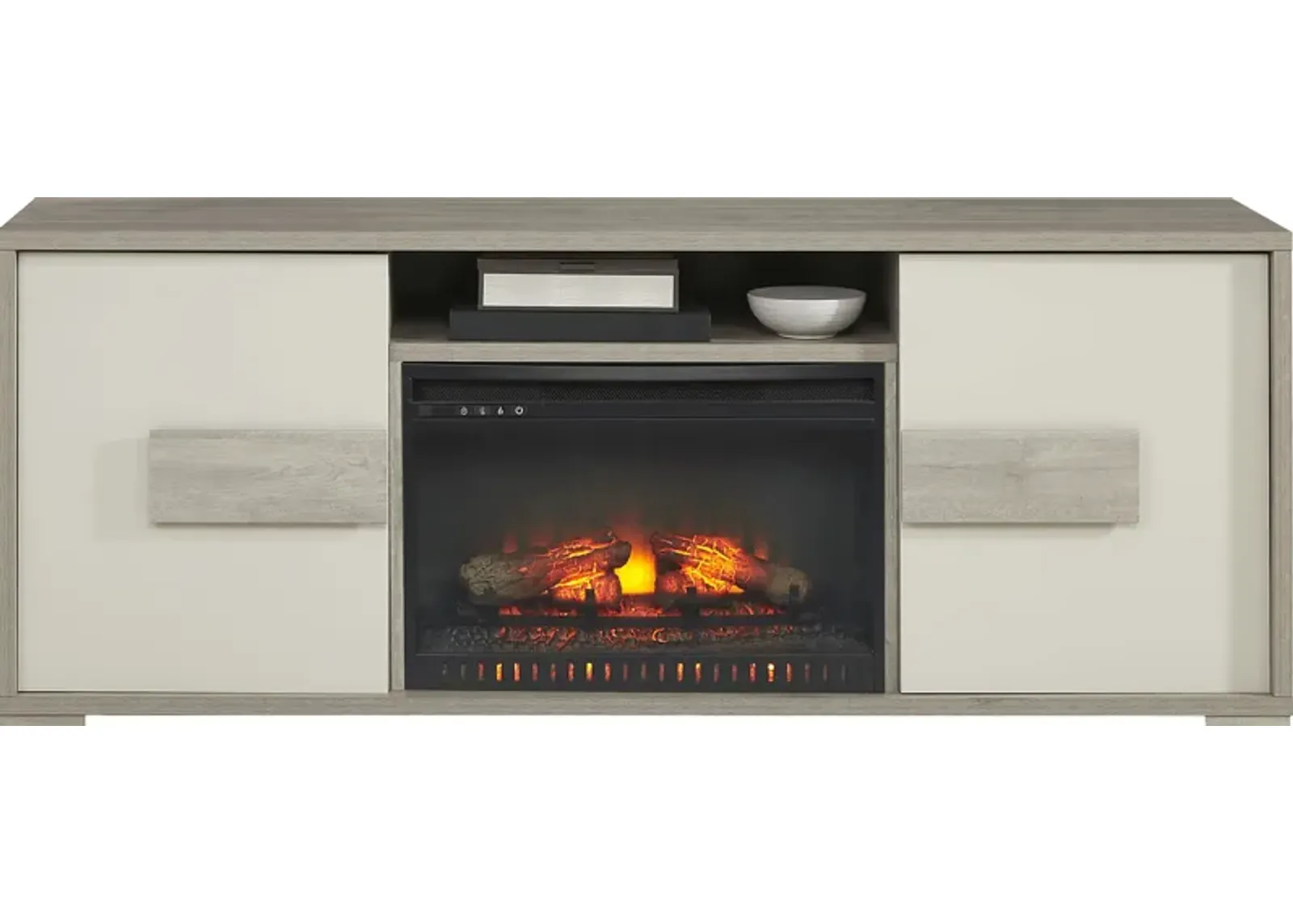 Studio Place Silver 70 in. Console with Electric Log Fireplace