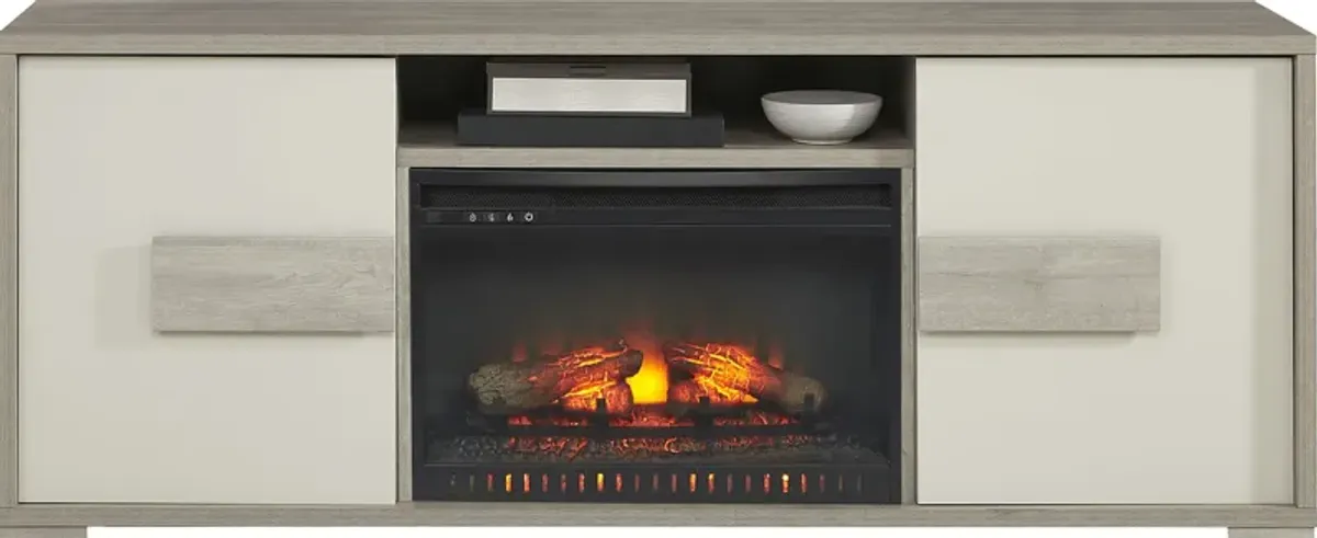 Studio Place Silver 70 in. Console with Electric Log Fireplace