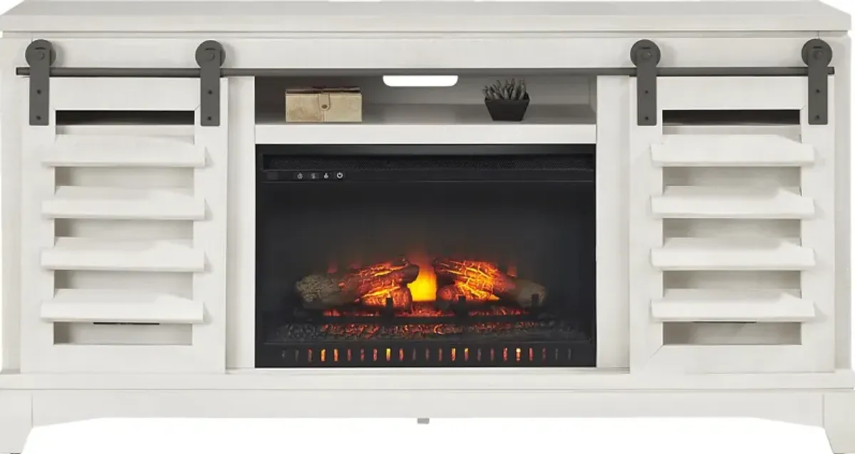 Canoe Creek II White 66 in. Console with Electric Log Fireplace