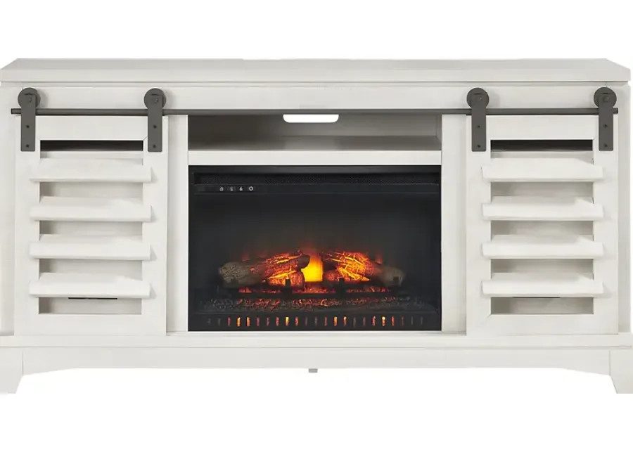 Canoe Creek II White 66 in. Console with Electric Log Fireplace